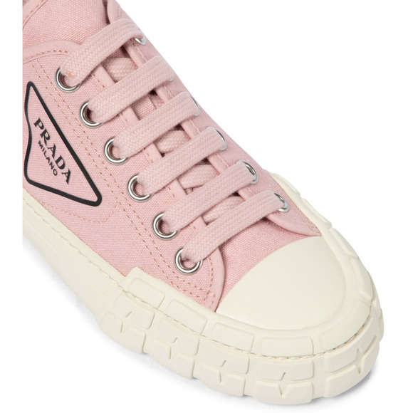 Prada Wheel Canvas Pesco Pink Logo Lace Up Tie Flat Low Top Trainer Sneaker 37 - Picture 5 of 12